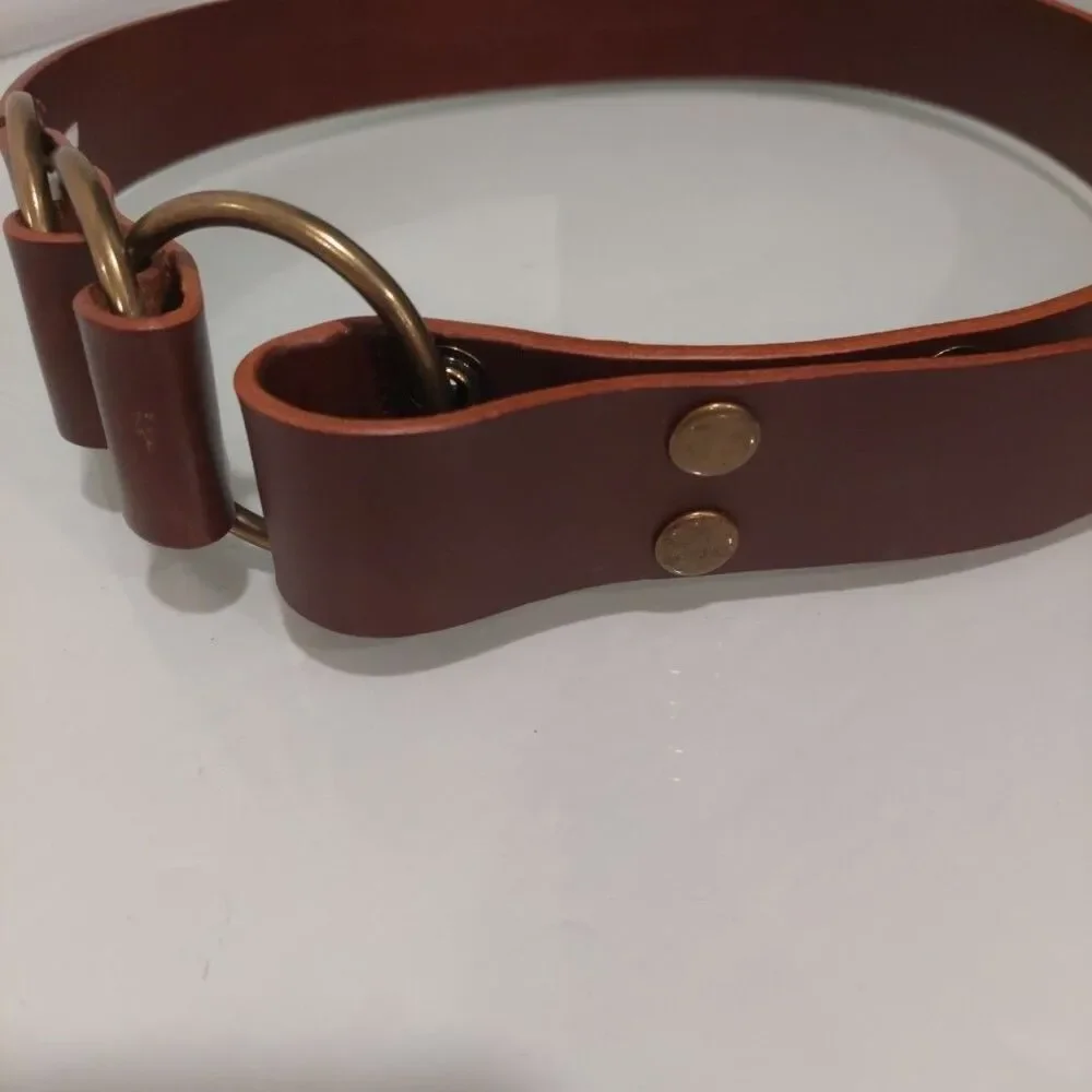 Banana Republic Women Brown Leather Belt Three Rings Foldover BOHO sz 30 - 33